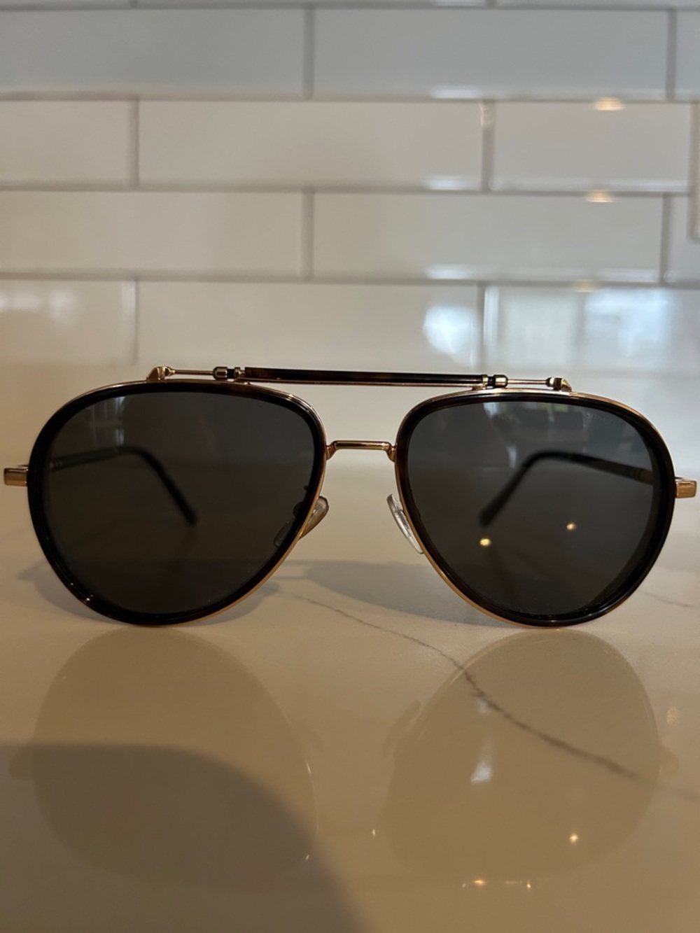 Chopard SCHF24 polarized 722P Aviator Sunglasses with Dark Lenses and Gold Frame